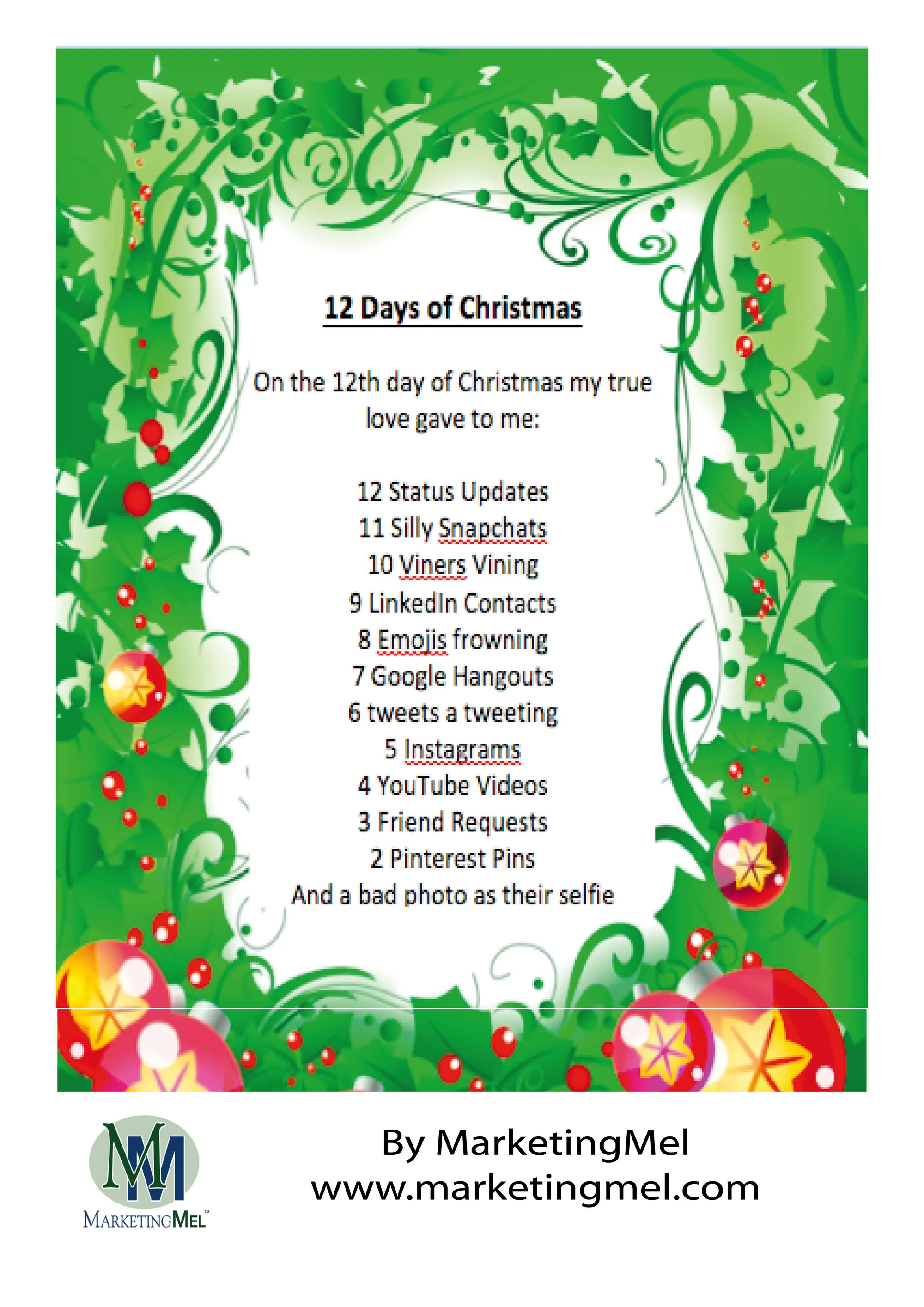 12 days of christmas list - Printable Days Of Christmas Lyrics