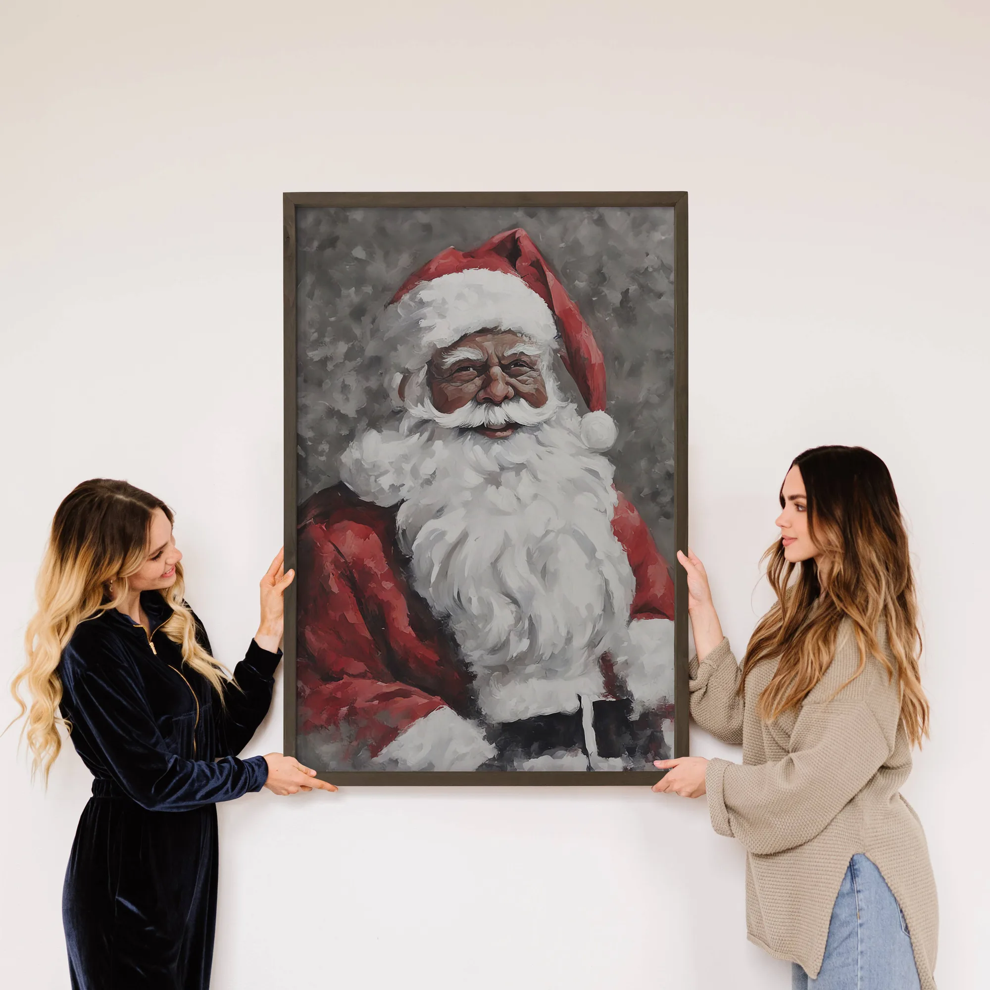 black santa christmas decorations - Wood Framed Holiday Canvas Art Black Santa Holiday Decor