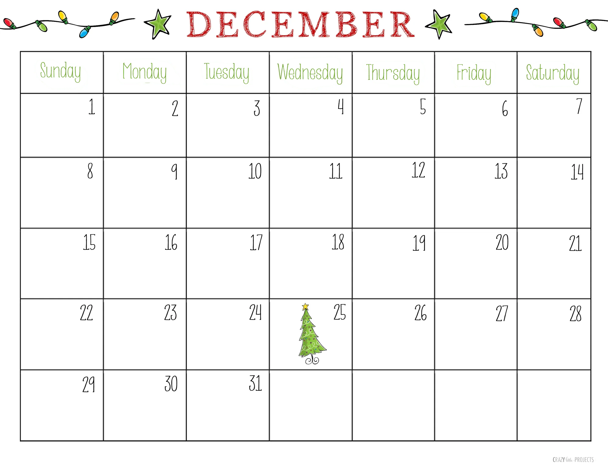 December calendar printables for planning
