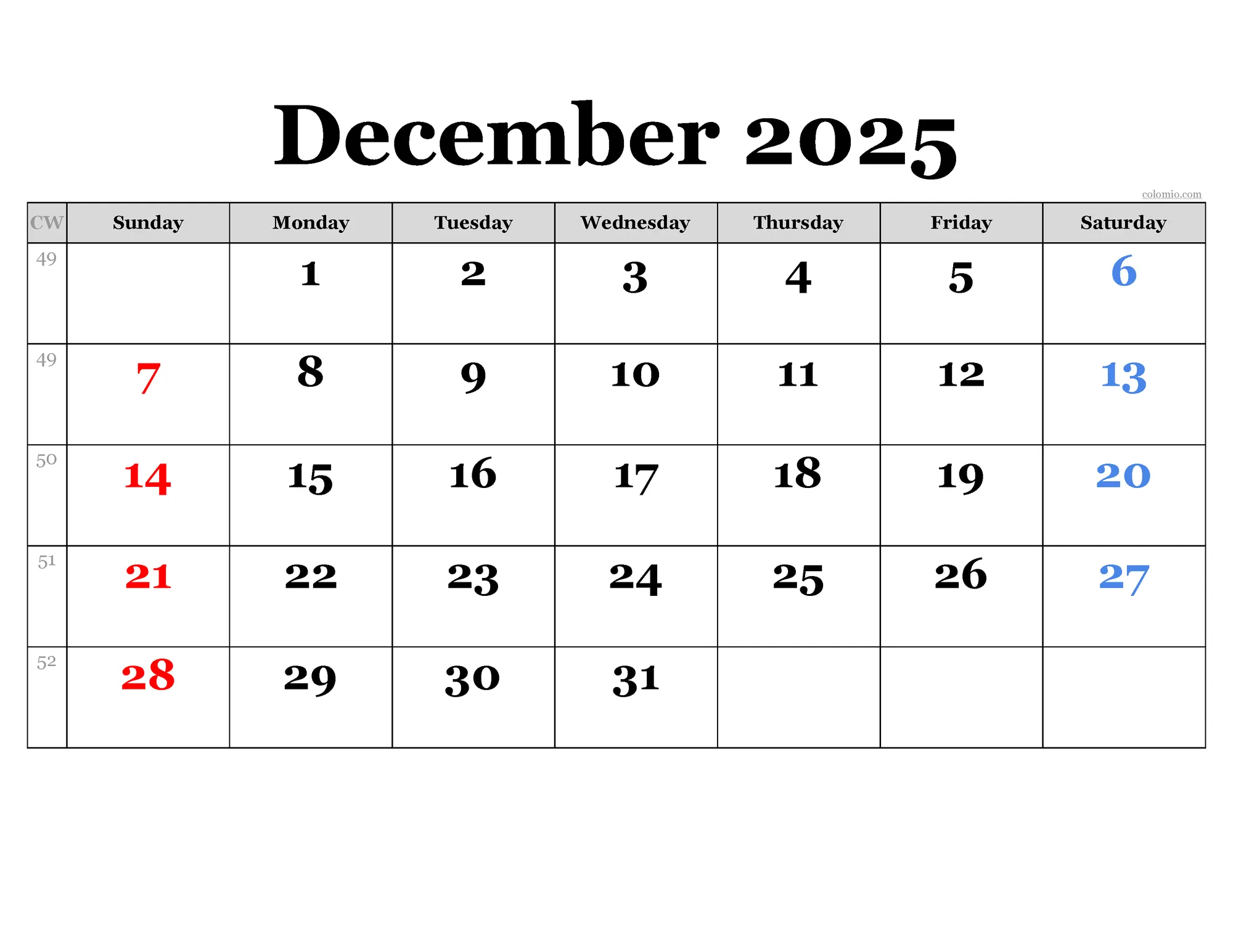 free printable december calendar