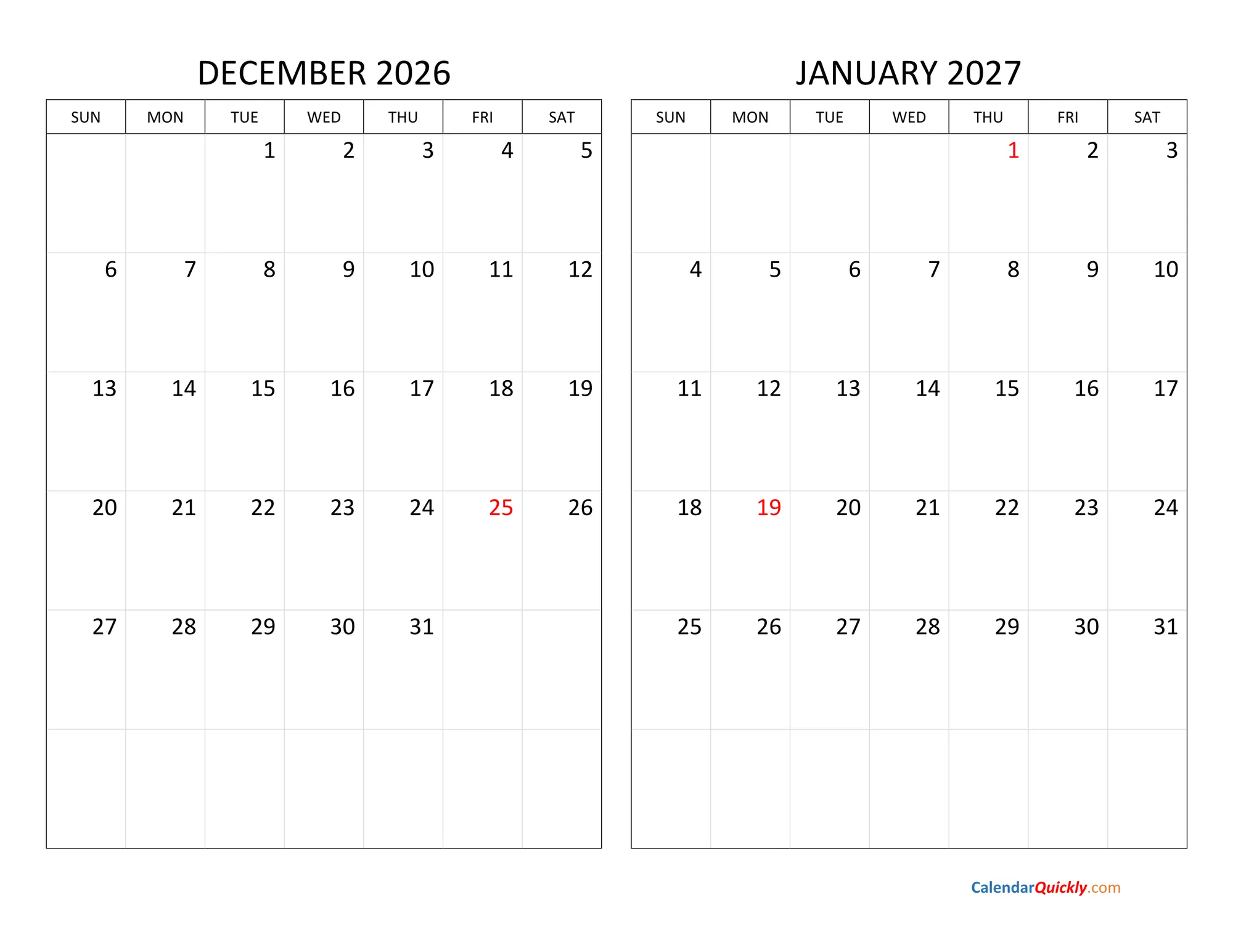 january 2027 calendar printable