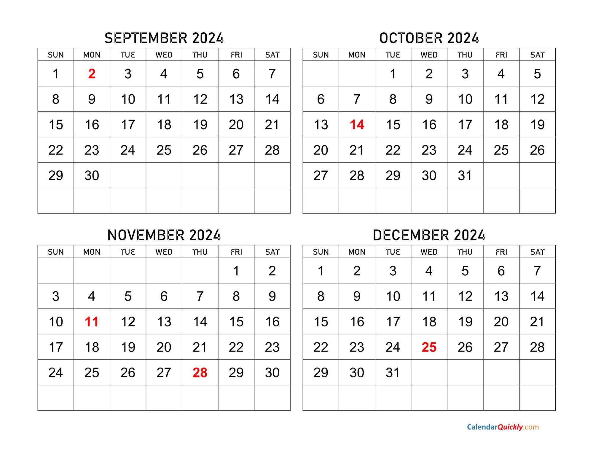 autumn and winter calendar