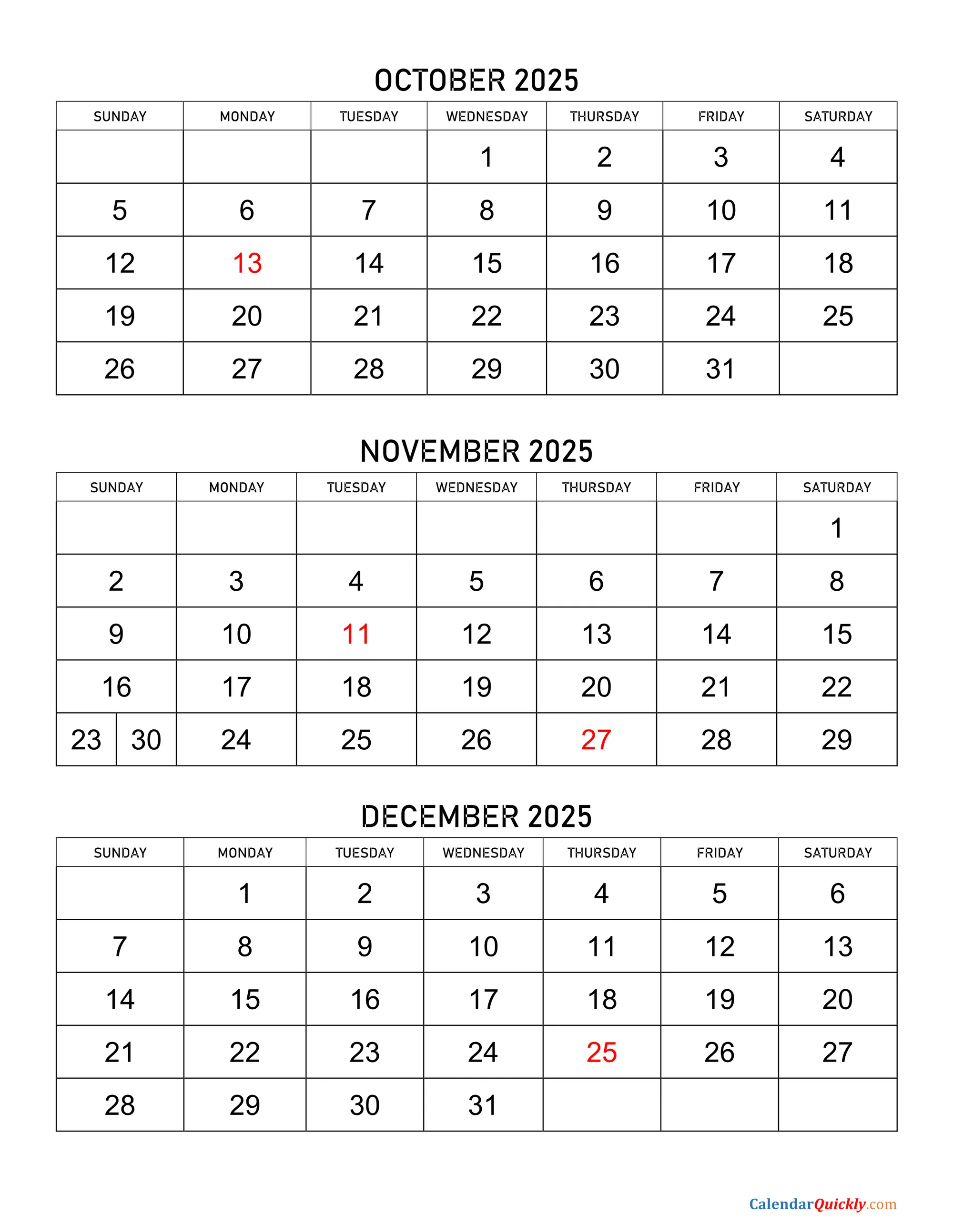 December and January calendar