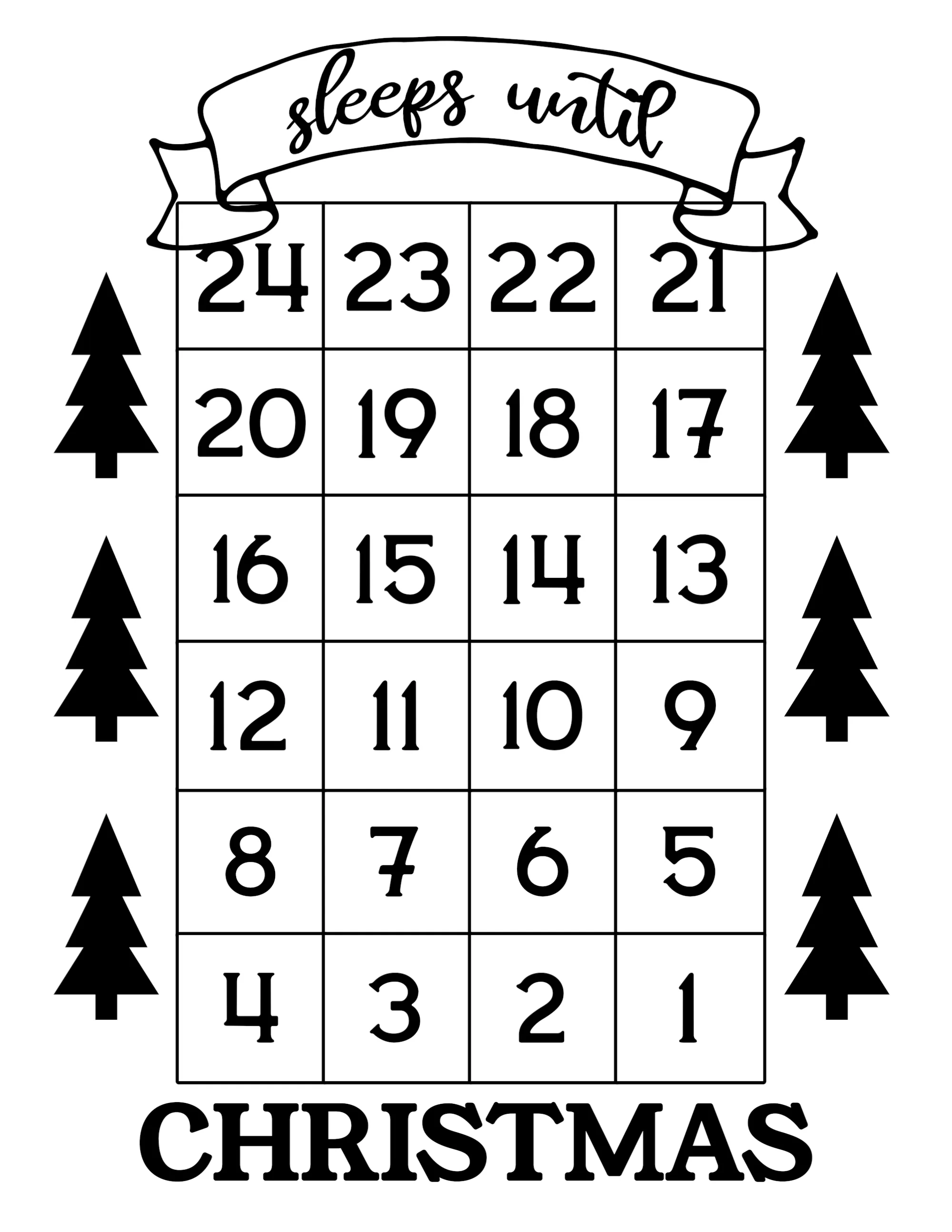 how many sleeps till christmas printable page 1