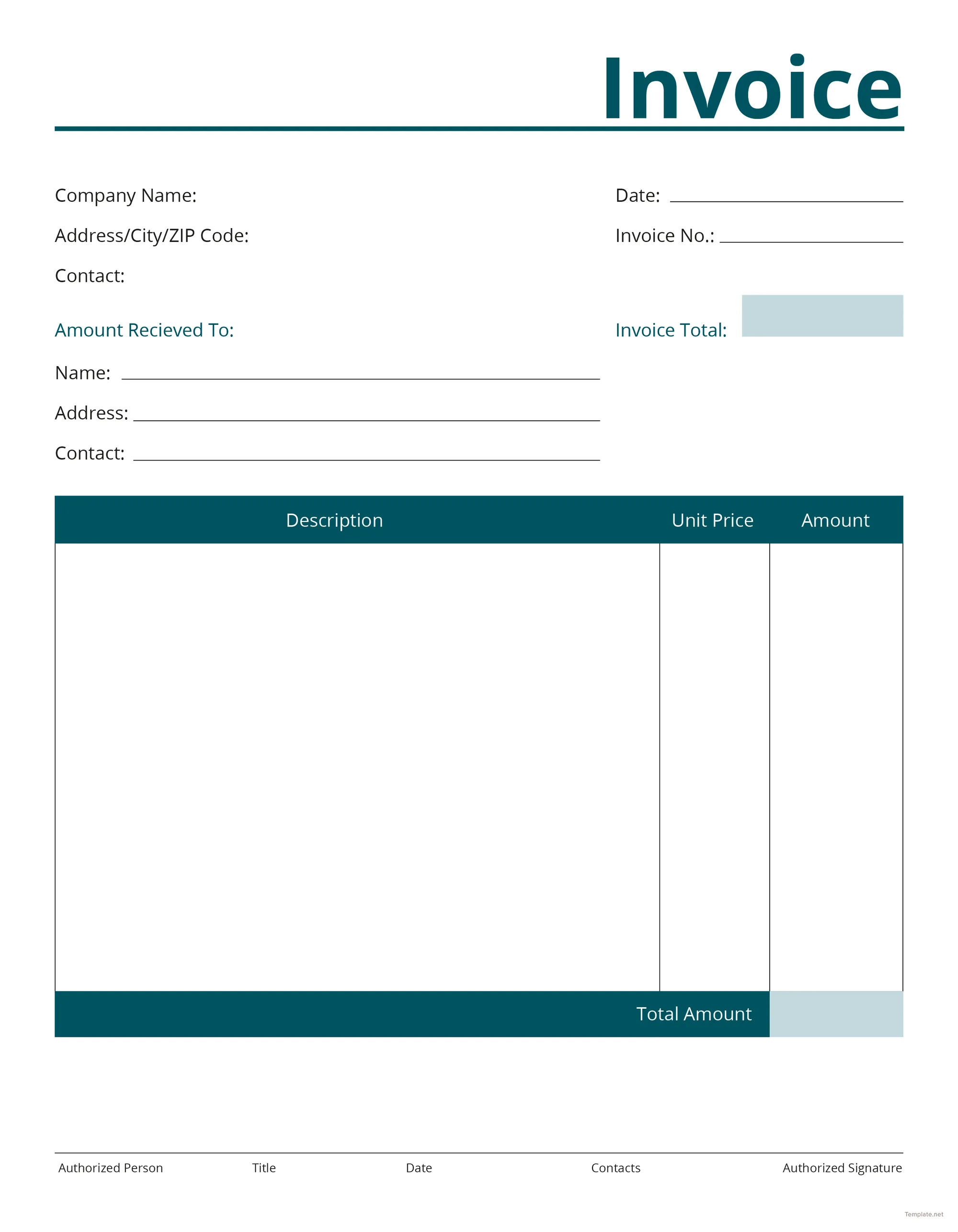 Printable blank invoice template