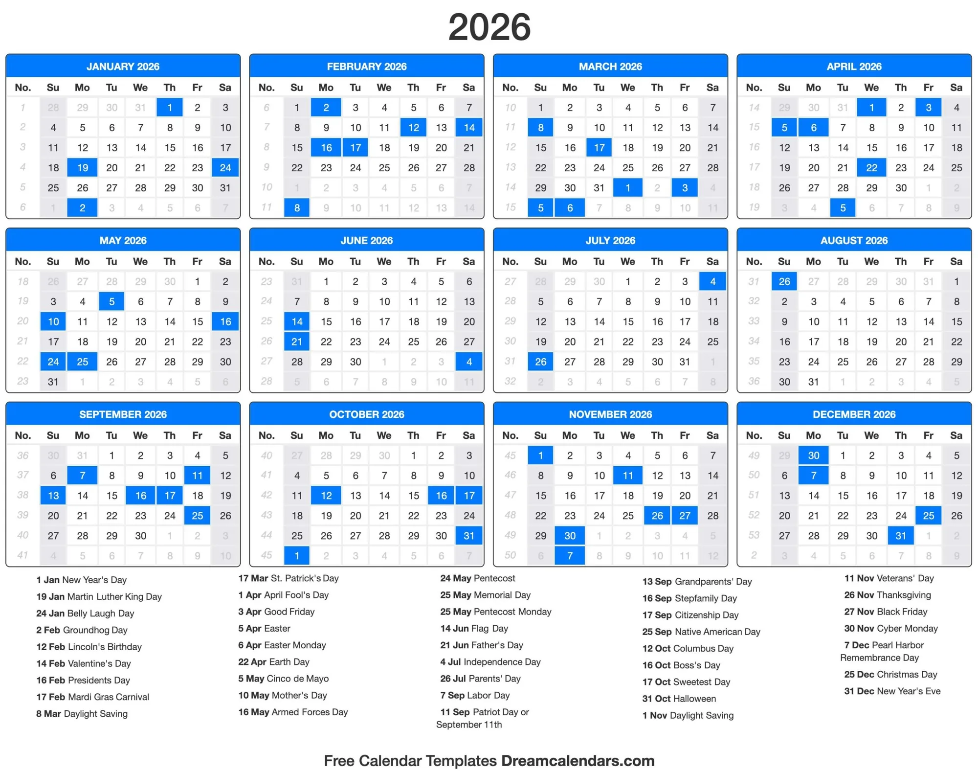 Jewish and Christian 2026 calendar